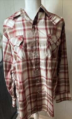 Vtg Ely Plains Western Shirt Mens XL Red Striped Pearl Snap Cowboy Rodeo GG